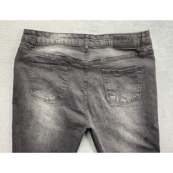 BooHoo Man Denim Jeans Men's Button Fly Black Distressed Hip Hop Size 38X32 - Picture 11 of 16